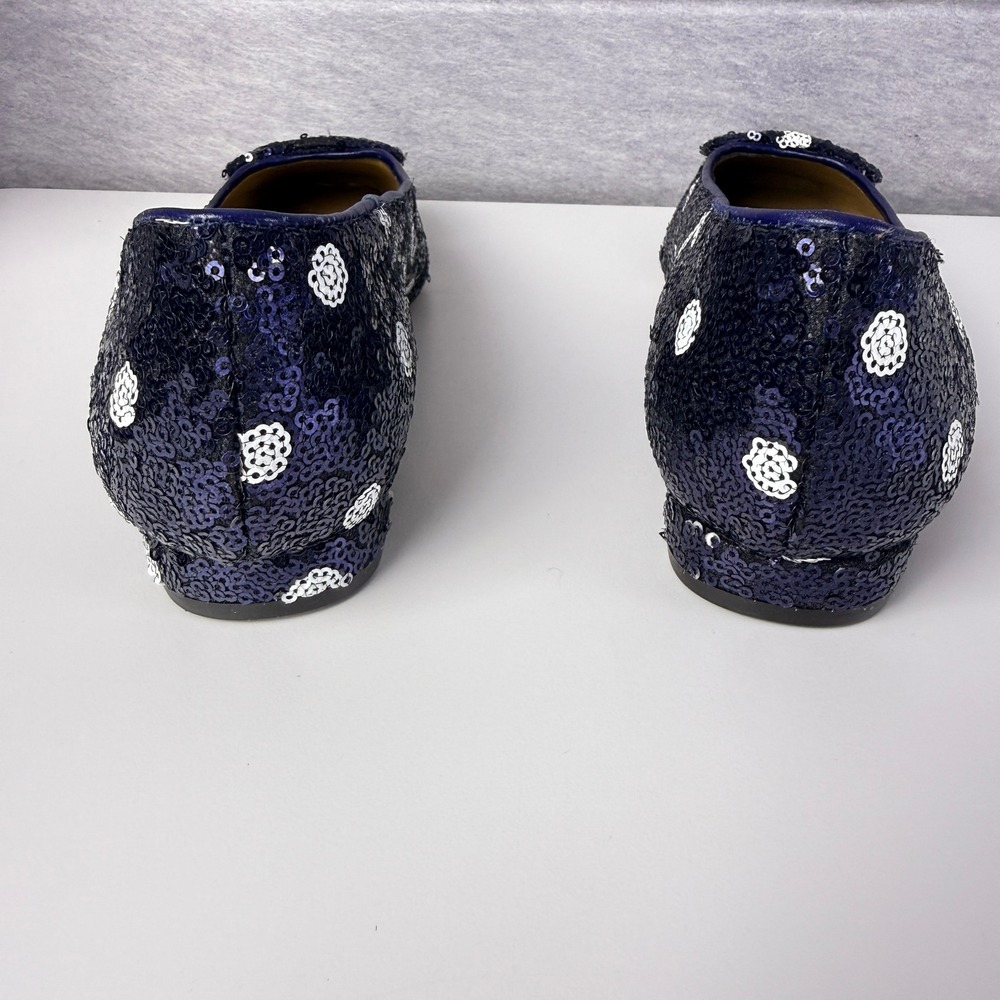 NWT Talbots Sutton Buckle Flats Women's 8M Indigo Blue Sequin Polka Dot Low Heel - Picture 8 of 9